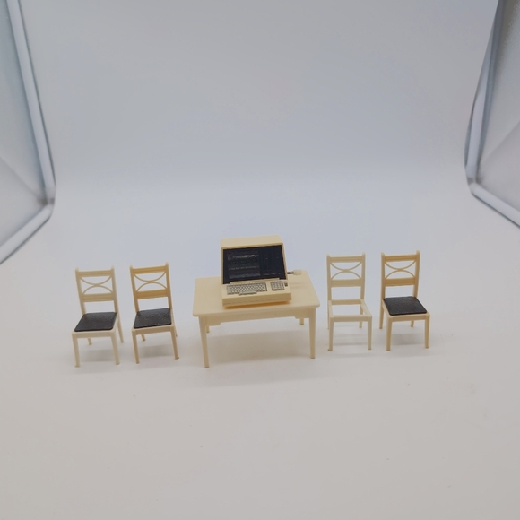 Renwal Table Set with Chairs Bonus Computer Dollhouse Furniture - Picture 2 of 5